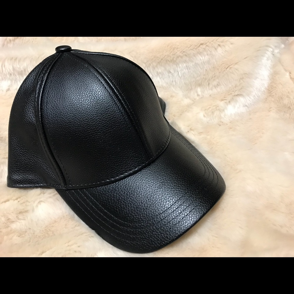 Black faux leather hat